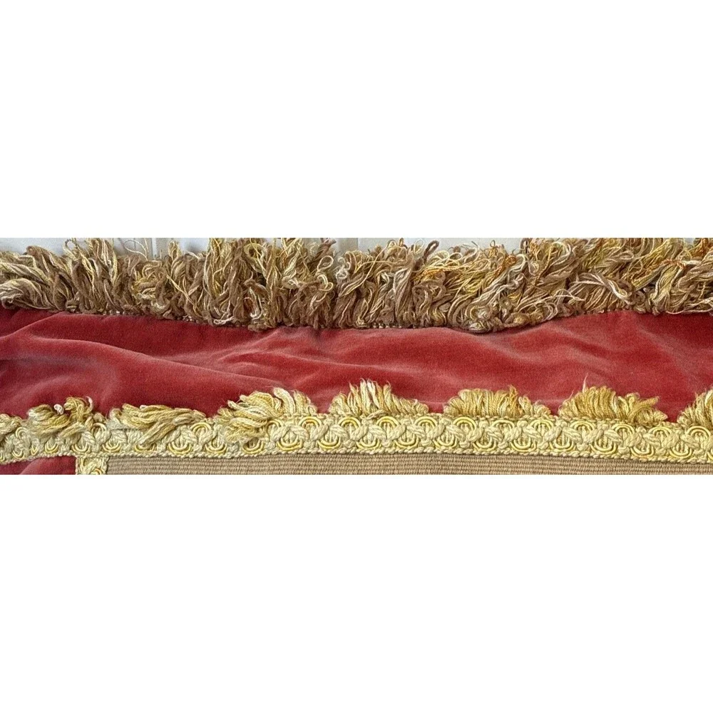 Vintage Velvet Floral Square Decorative Pillow Case Red/Gold Fringe Zipper